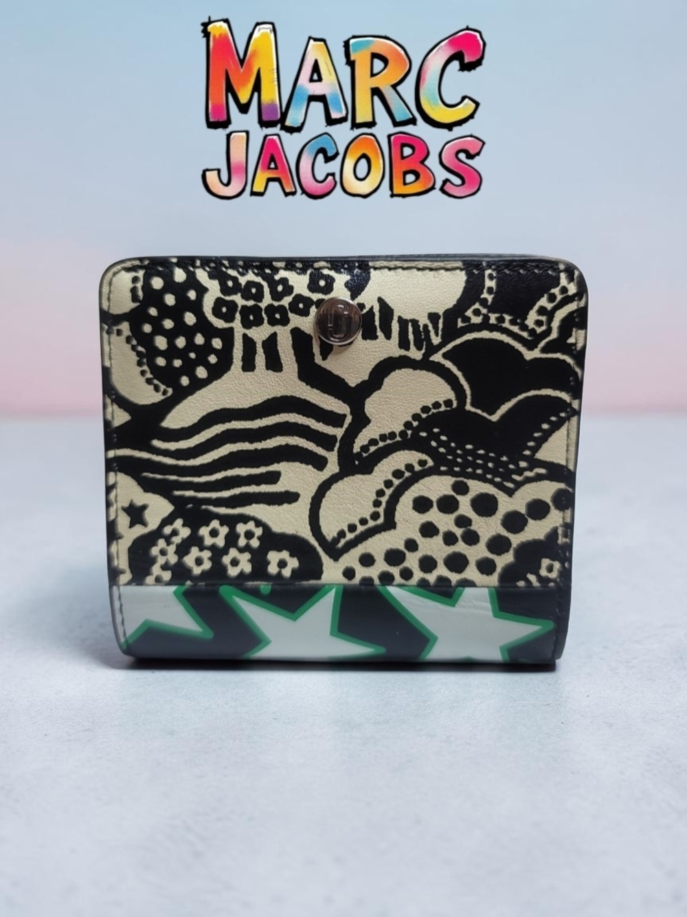 MARC JACOBS "Landscape" print leather compact bifold wallet Rare Print 2014